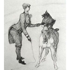 Toulouse Lautrec Female Trainer 1967 Circus Art Lithograph Horse Dog Matted